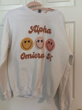 Sorority Alpha Omicron Pi White Graphic Crewneck Sweatshirt